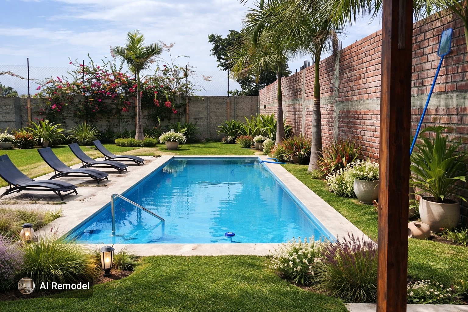 Área exterior con piscina y paisajismo